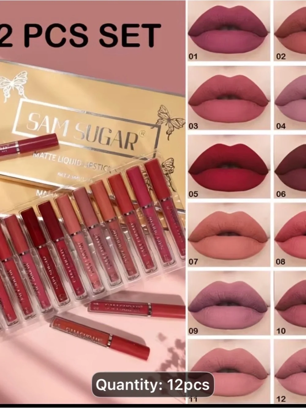 Matte Liquid Lipstick Set - 12pcs Nude & Pink Tones